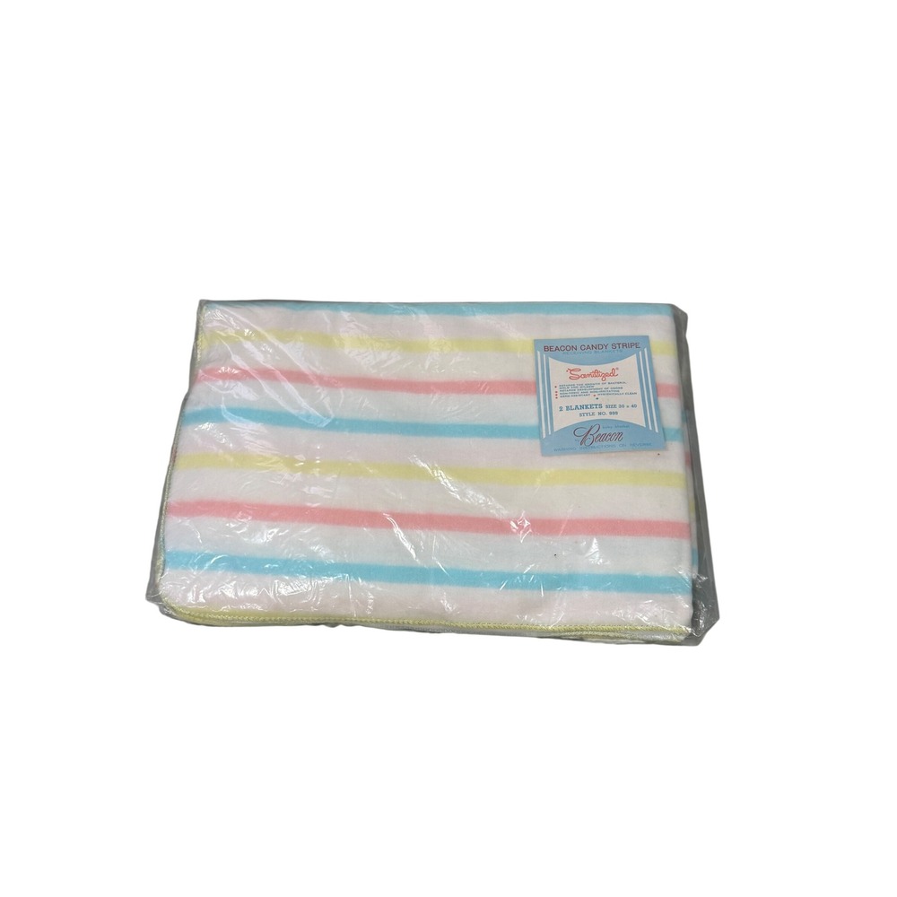 Vintage Beacon Candy Stripe Baby Receiving Blankets 2 Pack Pastel Blue Pink New